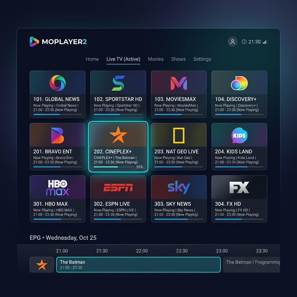 MoPlayer2 live TV grid