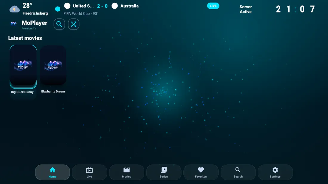 MoPlayer Classic home screen with content rows
