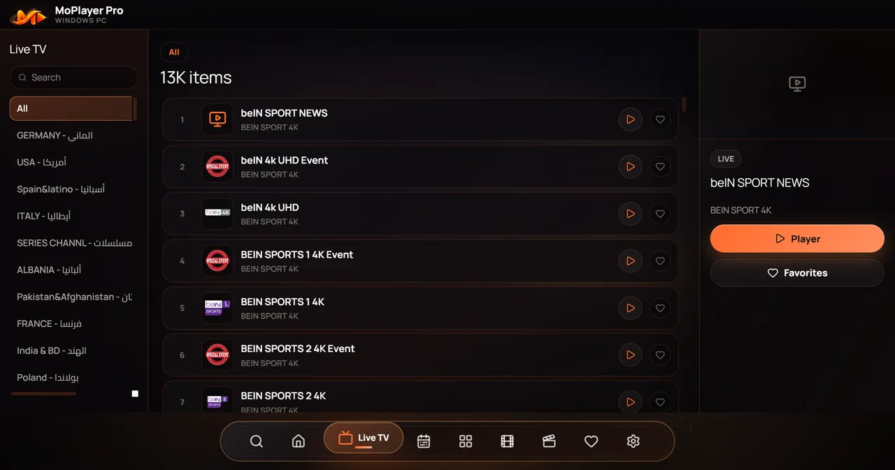 MoPlayer PC live TV