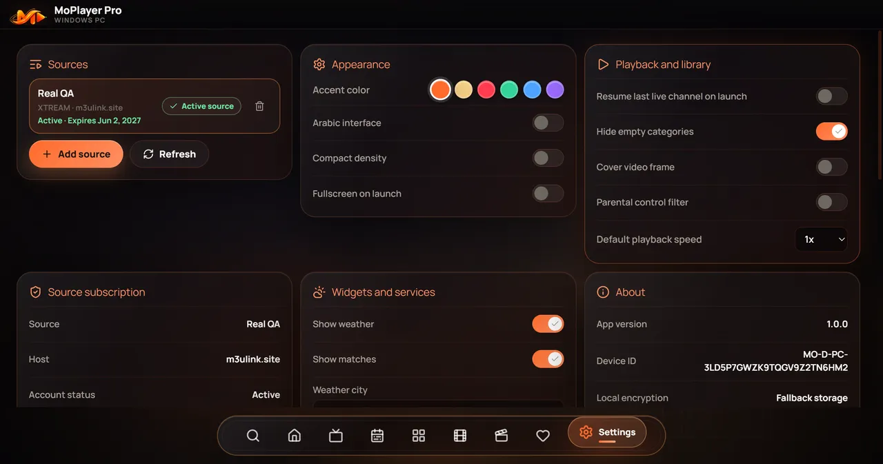 MoPlayer PC settings