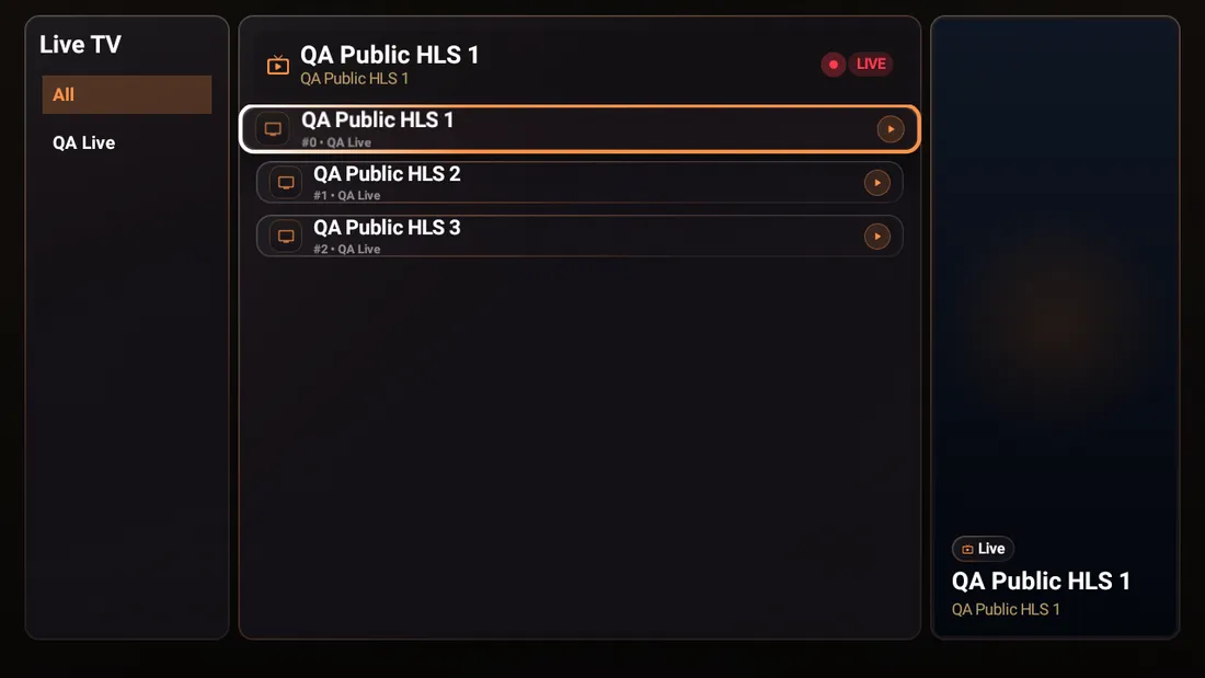 MoPlayer Pro live channel list